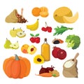 Vegetables, fruits, berries, cereals, oil