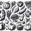 Vegetables and fruits. Black and white illustration vegetables. Pottern Royalty Free Stock Photo