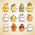 Vegetables and fruits cartoon character set. Vector illustration of cute vegetable characters Royalty Free Stock Photo