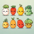 Vegetables and fruits cartoon character set. Vector illustration of cute vegetable characters Royalty Free Stock Photo