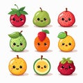 Vegetables and fruits cartoon character set. Vector illustration of cute vegetable characters Royalty Free Stock Photo