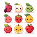 Vegetables and fruits cartoon character set. Vector illustration of cute vegetable characters Royalty Free Stock Photo