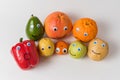 Vegetables and fruits characters with Googly eyes and funny faces. Proper nutrition concept Royalty Free Stock Photo