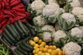 Vegetables and fruits in food stall of Turkish bazaar Royalty Free Stock Photo