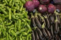 Vegetables and fruits in food stall of Turkish bazaar Royalty Free Stock Photo