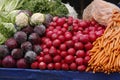 Vegetables and fruits in food stall of Turkish bazaar Royalty Free Stock Photo