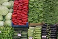 Vegetables and fruits in food stall of Turkish bazaar Royalty Free Stock Photo