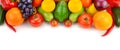 vegetables and fruits isolated on white background. Wide photo. Free space for text Royalty Free Stock Photo