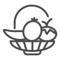 Vegetables and fruits line icon. Plate full with vegetables and fruits illustration isolated on white. Healthy organic Royalty Free Stock Photo