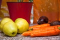 Vegetables and fruits lying on the table. Ingredients for fresh.