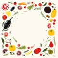 vegetables and fruits in a round frame on a white background Royalty Free Stock Photo