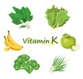 Vegetables and fruits set of Vitamin K Royalty Free Stock Photo