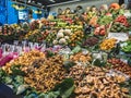 Vegetables and Fruits stall Organic Farm product sell in Market place Europe Gourmet travel