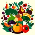 Vegetables and Fruits and Vegetables. Vector Illustration. Generative AI