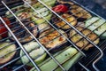 Grilled vegetable and meat skewers in a herb marinade on a grill Royalty Free Stock Photo