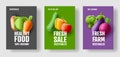 Vegetables grocery shop promo posters set, 3d render illustrations of carrot eggplant corn eggplant and broccoli