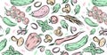 vegetables hand drawn colorful doodle pattern