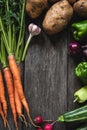 Vegetables harvest on wood background. Fresh organic vegetables Royalty Free Stock Photo