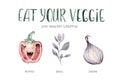 Vegetables healthy green organic set hand drawn watercolor diet menu with artichoke, broccoli, spinach, celery vitamin Royalty Free Stock Photo