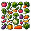 Vegetables icon set pumpkin eggplant tomato celery onion carrot green food