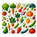 Vegetables icon set pumpkin eggplant tomato celery onion carrot food kitchen eat vegan