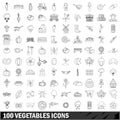 100 vegetables icons set, outline style Royalty Free Stock Photo
