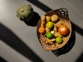 Vegetables inside basket background. Stock photo.