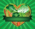 Vegetables inside heart shaped banner