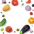 Vegetables isolated on white background, top view, round frame of vegetable with empty space for text Royalty Free Stock Photo