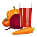 Vegetables juice. Tomato, carrot, pumpkin and beets. Royalty Free Stock Photo