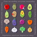 Vegetables kawaii emoji illustration. Cute Japanese emoticons. Vegan smiles.