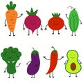 Vegetables for kids. Cartoon vegetables. Funny cute veggies characters