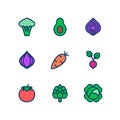 Vegetables line icons set, fill outline style