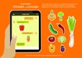Vegetables love stickers on chat application.