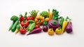 Vegetables made of coloured plasticine clay isolated on a white background