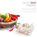 Vegetables in metal colander over white Royalty Free Stock Photo