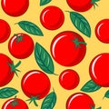 Vegetables mix seamless pattern. Ripe tomatoes with basil leaves. Royalty Free Stock Photo
