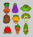 Vegetables monster set. Vegetable GMO mutant. genetically modified Tomato and cabbage. Bell pepper and eggplant. Potatoes, onions