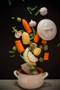 Vegetables in motion before cooking in soup Royalty Free Stock Photo
