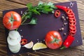 Vegetables and mushrooms on a tray, top view Royalty Free Stock Photo