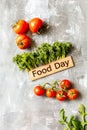 Vegetables on neutral background with text World Food Day Royalty Free Stock Photo