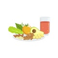 Vegetables, Nuts And Tomato Juice Breakfast Food Drink Set