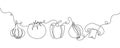 Vegetables one line set. Continuous line drawing of garlic, tomato, bell pepper, onion, mushroom.