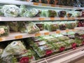 Vegetables packed inside a plastic container and plastic wrap.