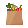 Vegetables Packed in Paper Bag Isolated on White Background Vector Illustration