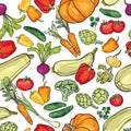 Vegetables pattern. Garden harvest seamless background. Royalty Free Stock Photo
