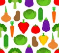 Vegetables pattern seamless. Vegetable background. Tomato and cabbage. Bell pepper and eggplant. Potatoes, onions and broccoli.