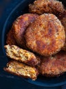 Vegetables patties or cutlets on a black plate. Top view Royalty Free Stock Photo