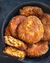 Vegetables patties or cutlets on a black plate. Top view Royalty Free Stock Photo