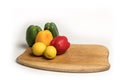 Vegetables Peeper Mushrooms Lemon in a wooden board